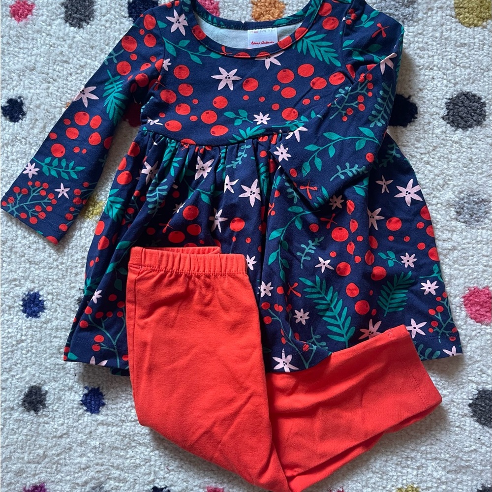 Hanna Andersson Navy Floral Dress with Red Accents